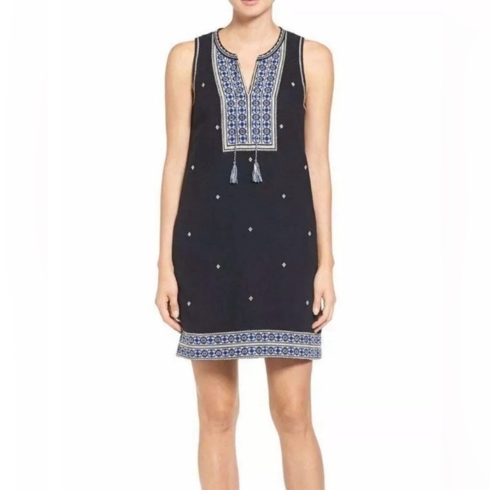 Madewell Embroidered Suncoast Mini Shift Dress Women’s 8 Navy Blue Boho Coastal‎